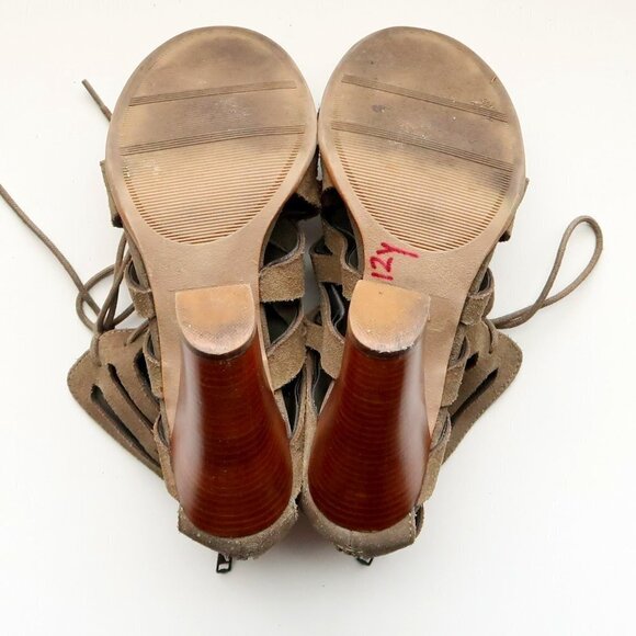 MIA Military Green Suede Leather Peep Toe Cutout Lace-up Heels Bootie Shoes 6 - Picture 7 of 16